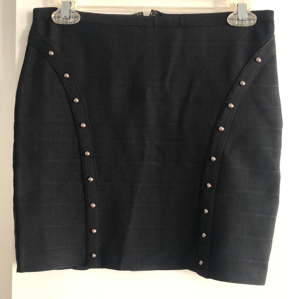 Black studded ribbed mini skirt